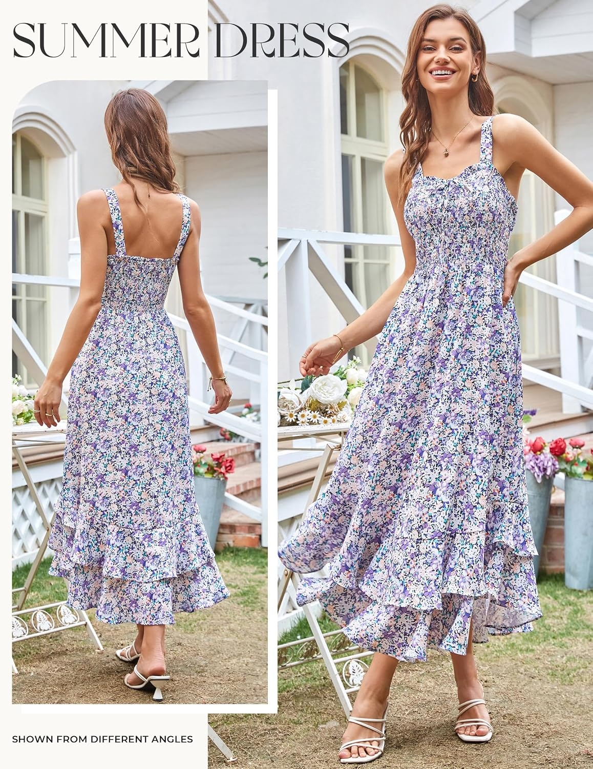 image:imageGRACE KARIN Womens 2026 Summer Floral Boho Dresses Square Neck Strapped Swing A Line Sundress Long Maxi Beach Dress Outfits Sleeveless Hawaiian Trendy Fashion ClothesPurple Floral
