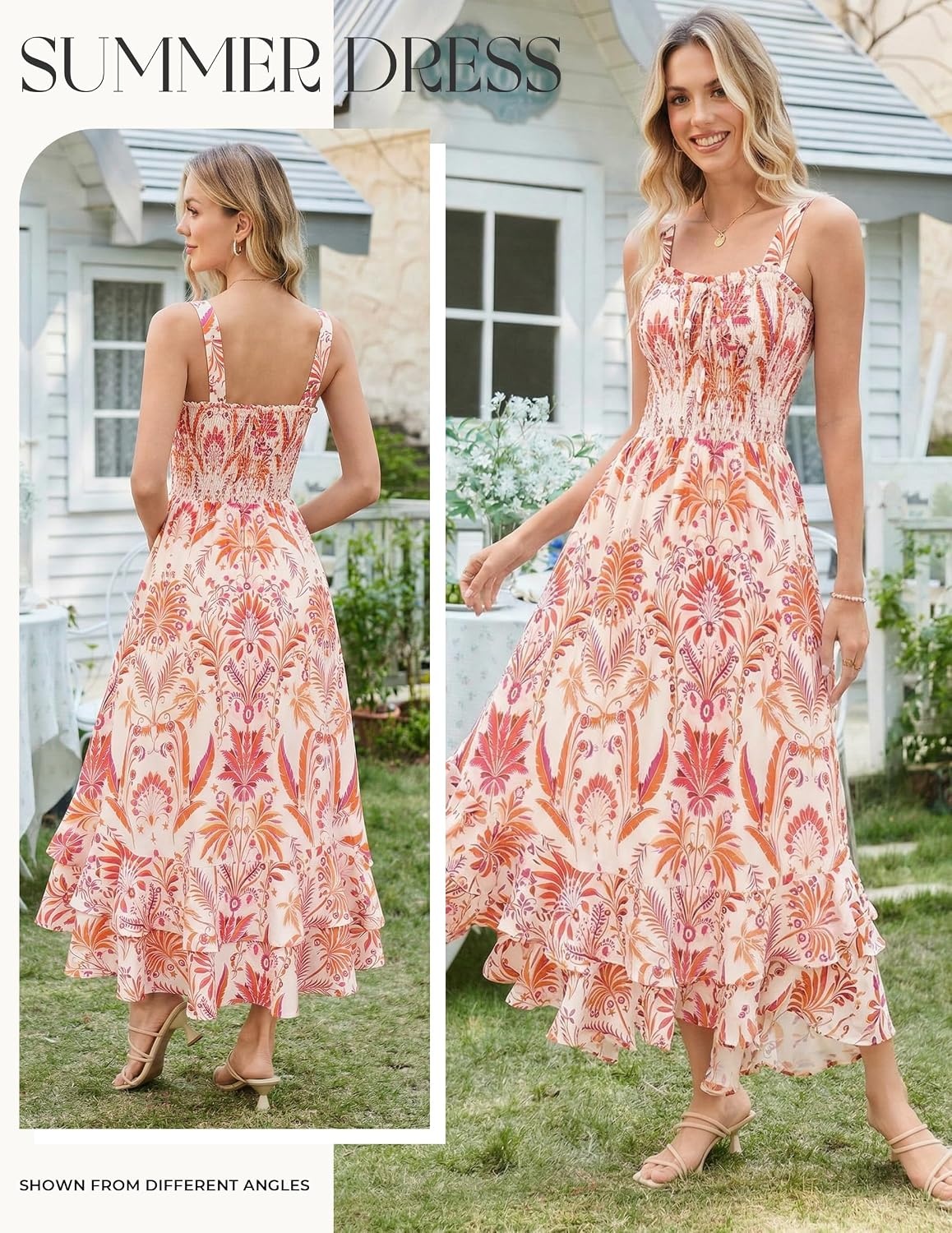 image:imageGRACE KARIN Womens 2026 Summer Floral Boho Dresses Square Neck Strapped Swing A Line Sundress Long Maxi Beach Dress Outfits Sleeveless Hawaiian Trendy Fashion ClothesBeige Floral
