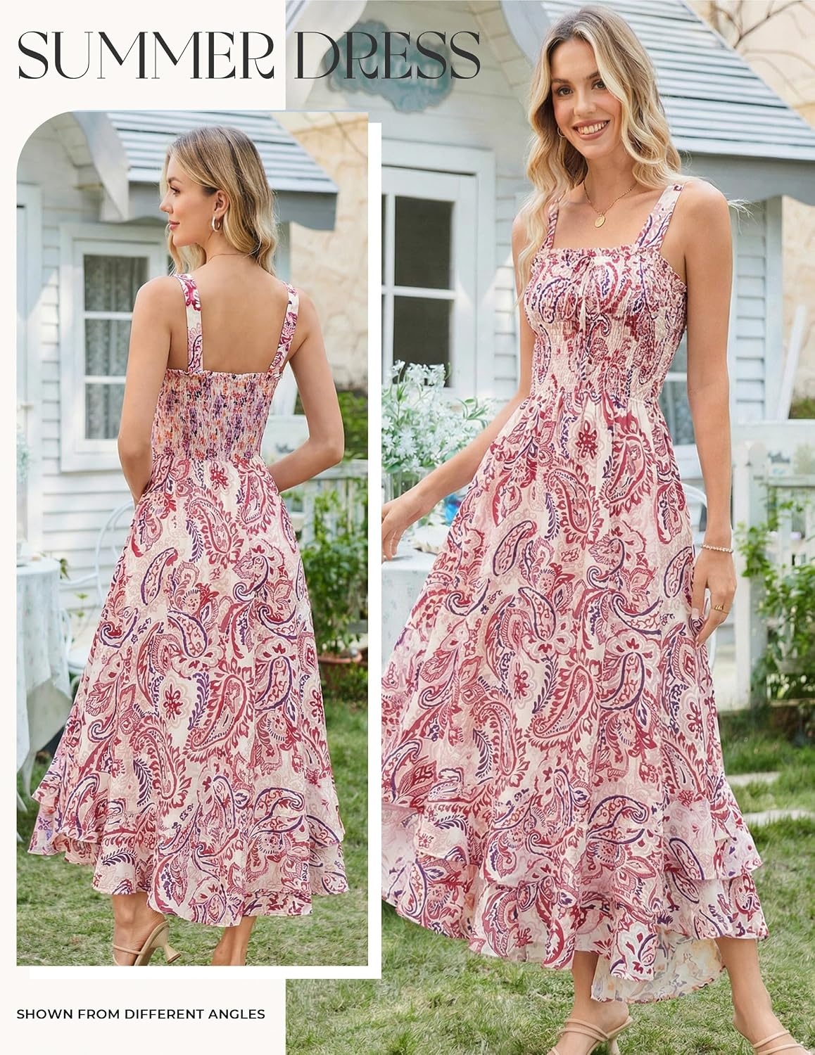 image:imageGRACE KARIN Womens 2026 Summer Floral Boho Dresses Square Neck Strapped Swing A Line Sundress Long Maxi Beach Dress Outfits Sleeveless Hawaiian Trendy Fashion ClothesPink Flower