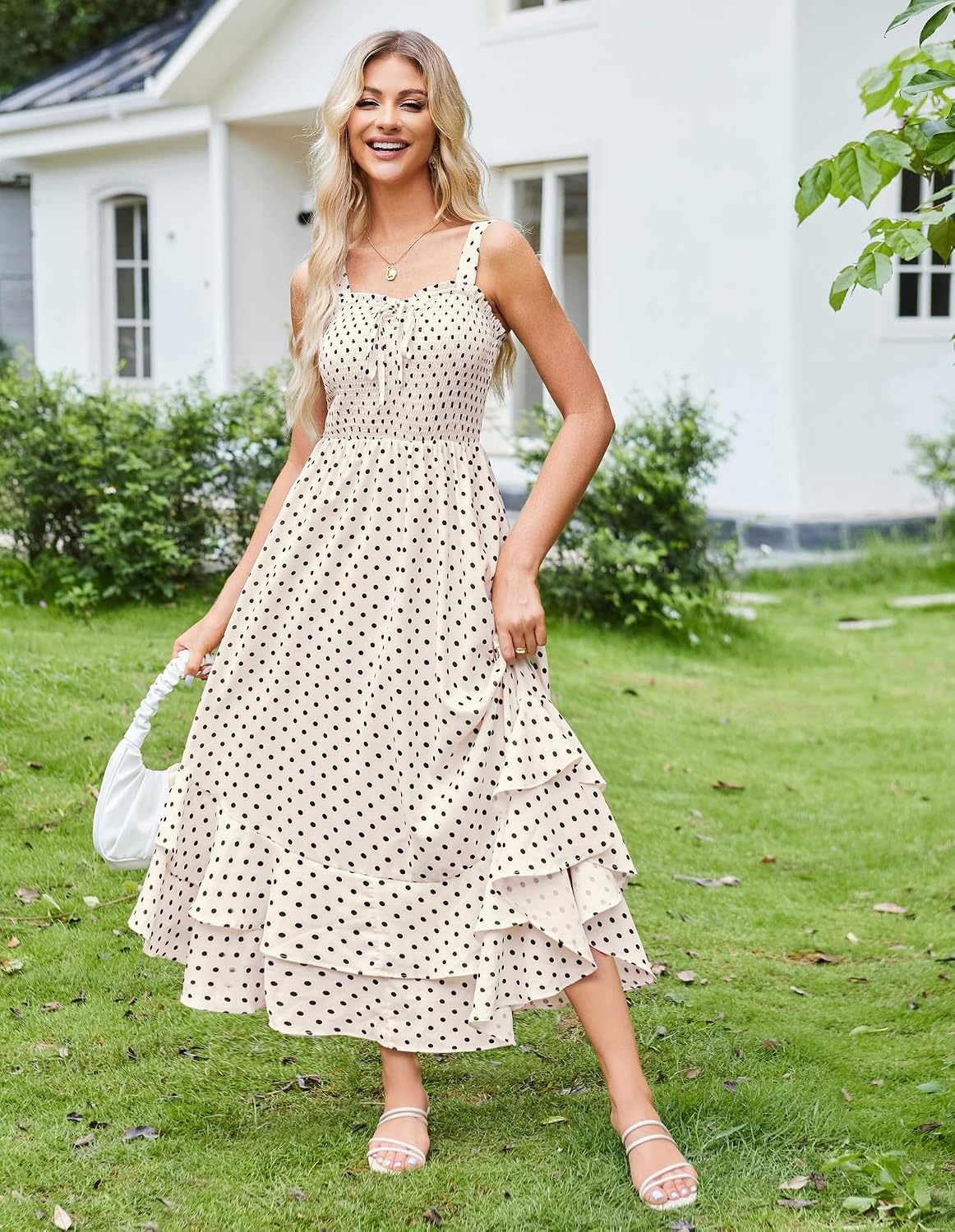 image:imageGRACE KARIN Womens 2026 Summer Floral Boho Dresses Square Neck Strapped Swing A Line Sundress Long Maxi Beach Dress Outfits Sleeveless Hawaiian Trendy Fashion ClothesBlack Dot
