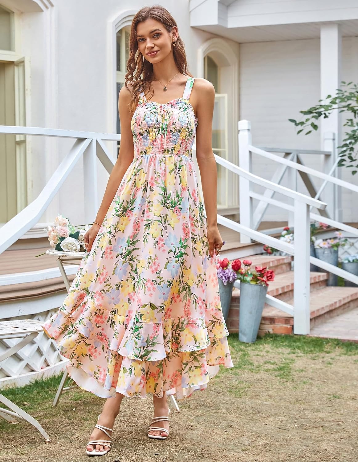 image:imageGRACE KARIN Womens 2026 Summer Floral Boho Dresses Square Neck Strapped Swing A Line Sundress Long Maxi Beach Dress Outfits Sleeveless Hawaiian Trendy Fashion ClothesBlue Yellow