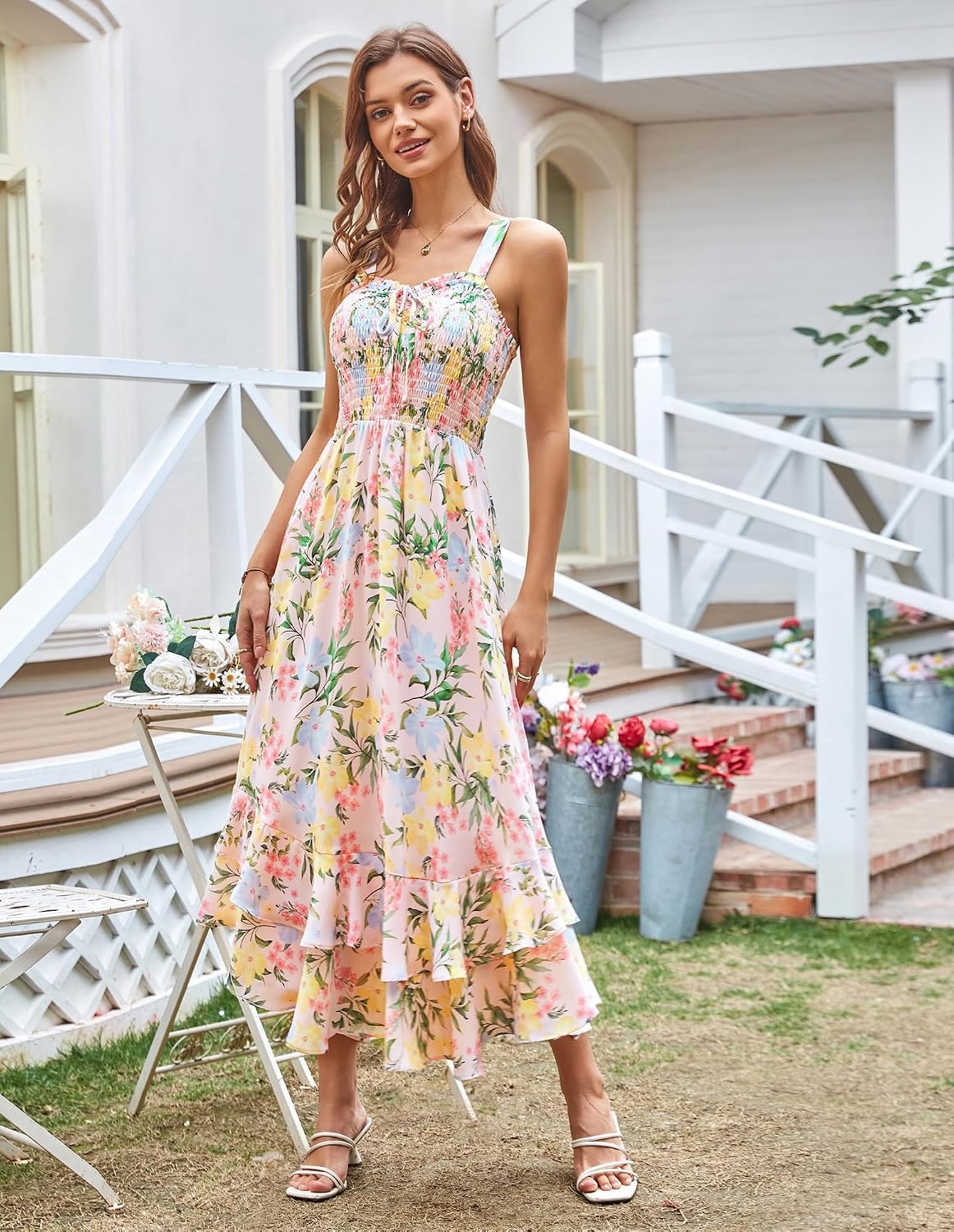 image:imageGRACE KARIN Womens 2026 Summer Floral Boho Dresses Square Neck Strapped Swing A Line Sundress Long Maxi Beach Dress Outfits Sleeveless Hawaiian Trendy Fashion ClothesBlue Yellow