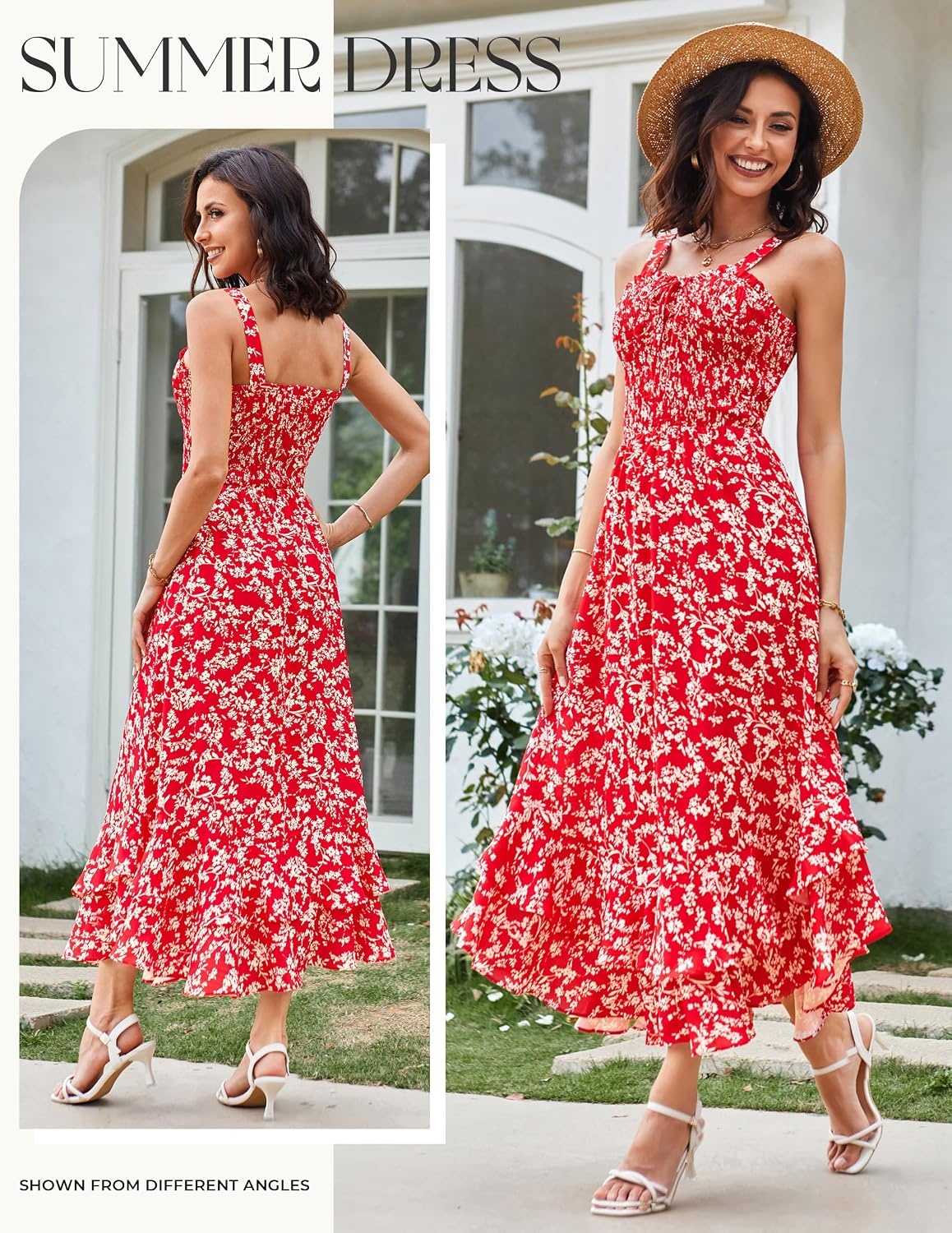 image:imageGRACE KARIN Womens 2026 Summer Floral Boho Dresses Square Neck Strapped Swing A Line Sundress Long Maxi Beach Dress Outfits Sleeveless Hawaiian Trendy Fashion ClothesRed