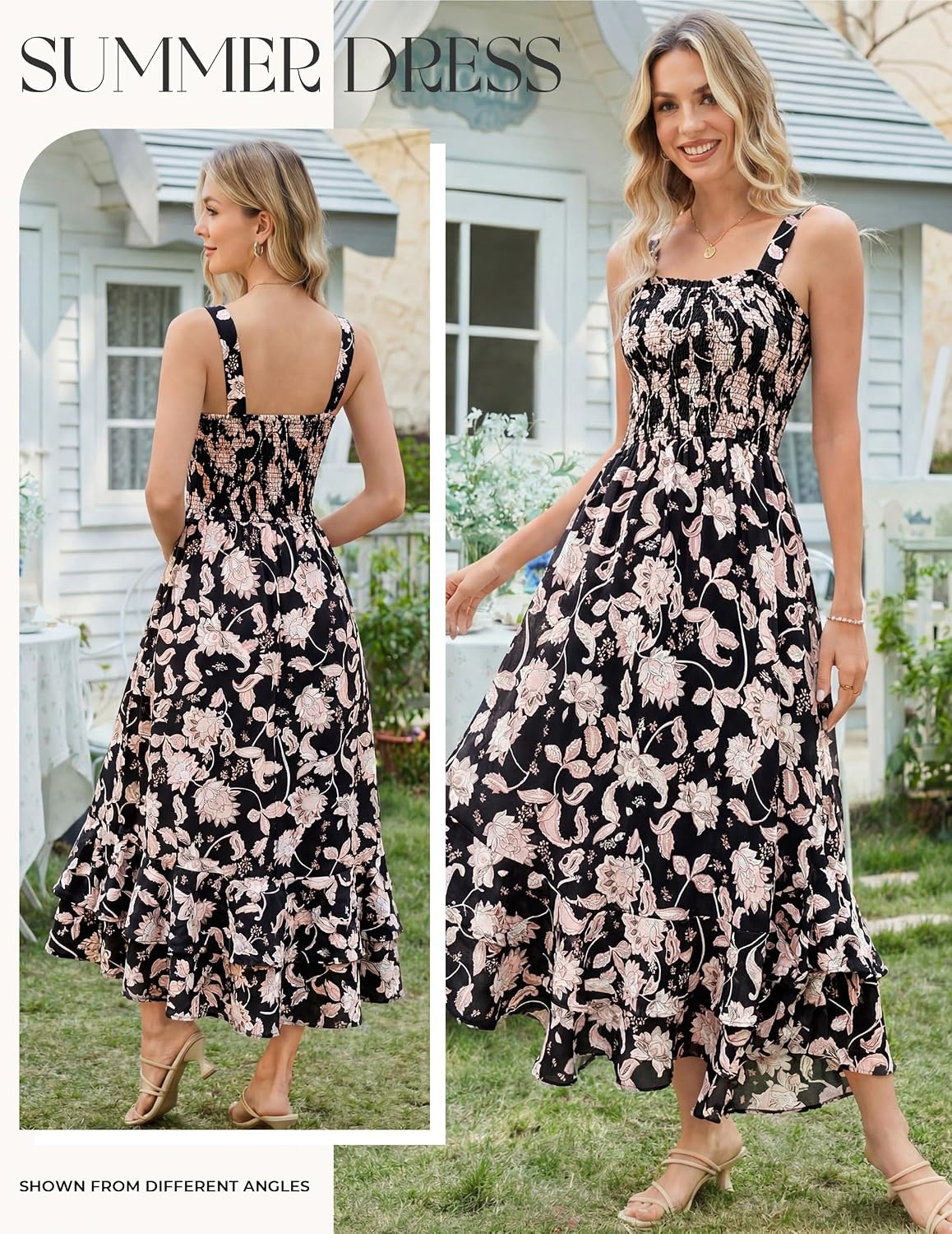 image:imageGRACE KARIN Womens 2026 Summer Floral Boho Dresses Square Neck Strapped Swing A Line Sundress Long Maxi Beach Dress Outfits Sleeveless Hawaiian Trendy Fashion ClothesBlack Flower
