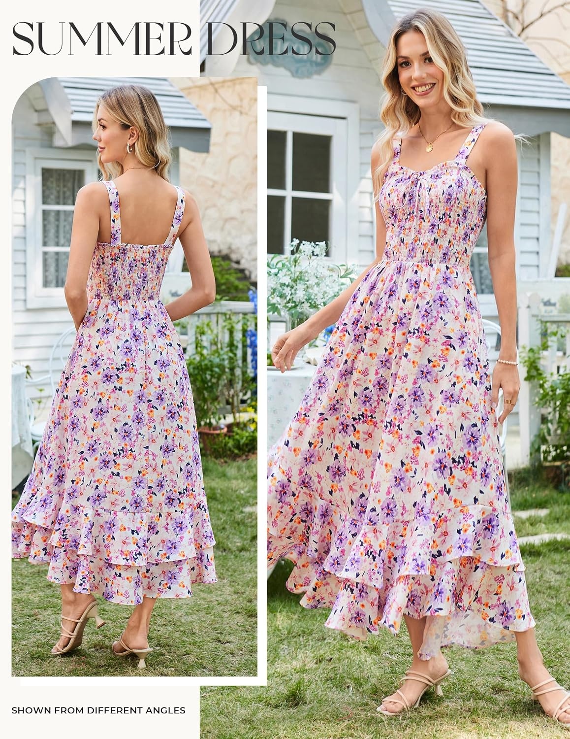 image:imageGRACE KARIN Womens 2026 Summer Floral Boho Dresses Square Neck Strapped Swing A Line Sundress Long Maxi Beach Dress Outfits Sleeveless Hawaiian Trendy Fashion ClothesPurple Yellow