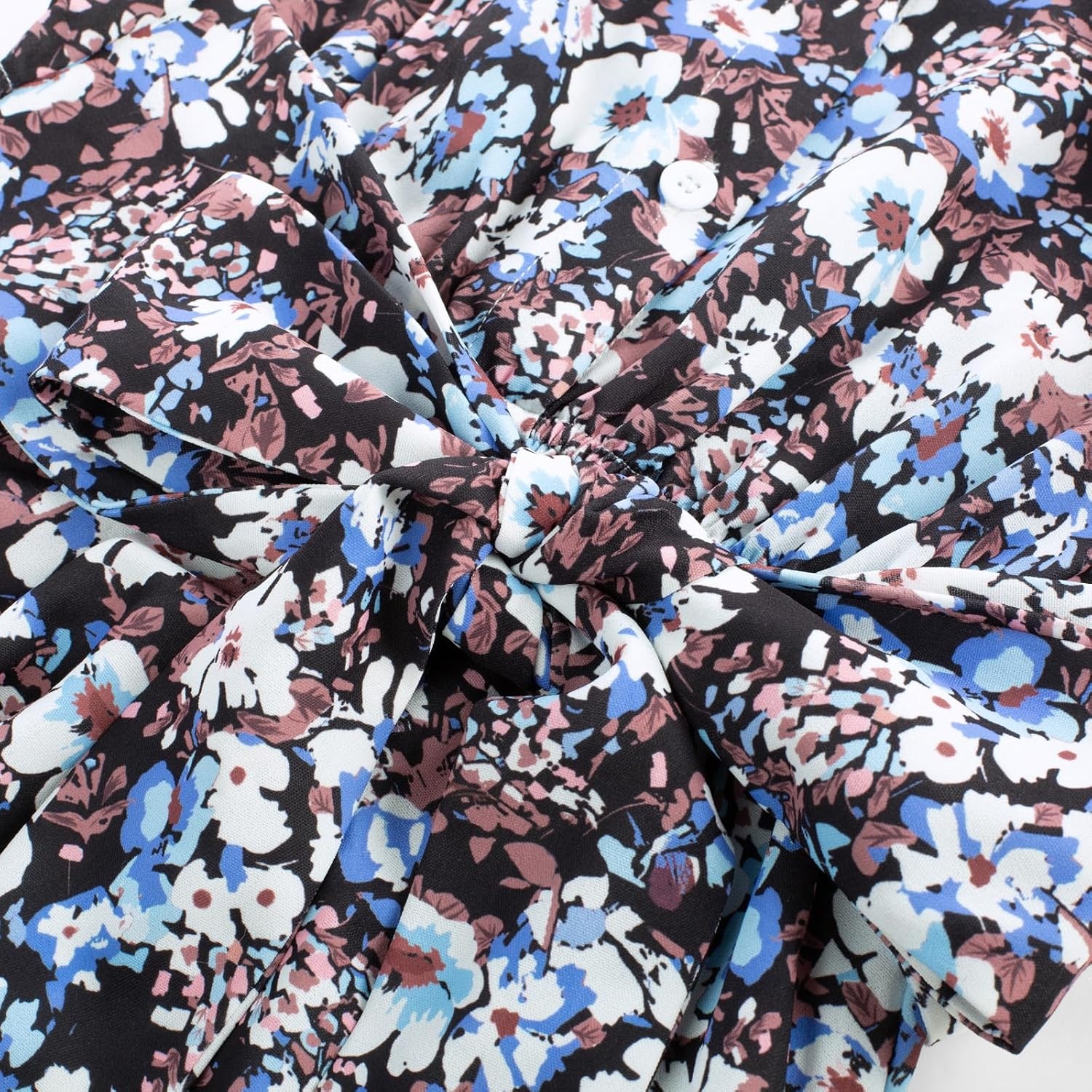 image:imageGRACE KARIN Womens 2026 Summer Floral Maxi Dresses 2 Pocket Flowy Bohemian A Line Tie Belt Short Puff Sleeve Shirt Collar Lightweight Vacation Easter Wedding ShowerBlack Blue