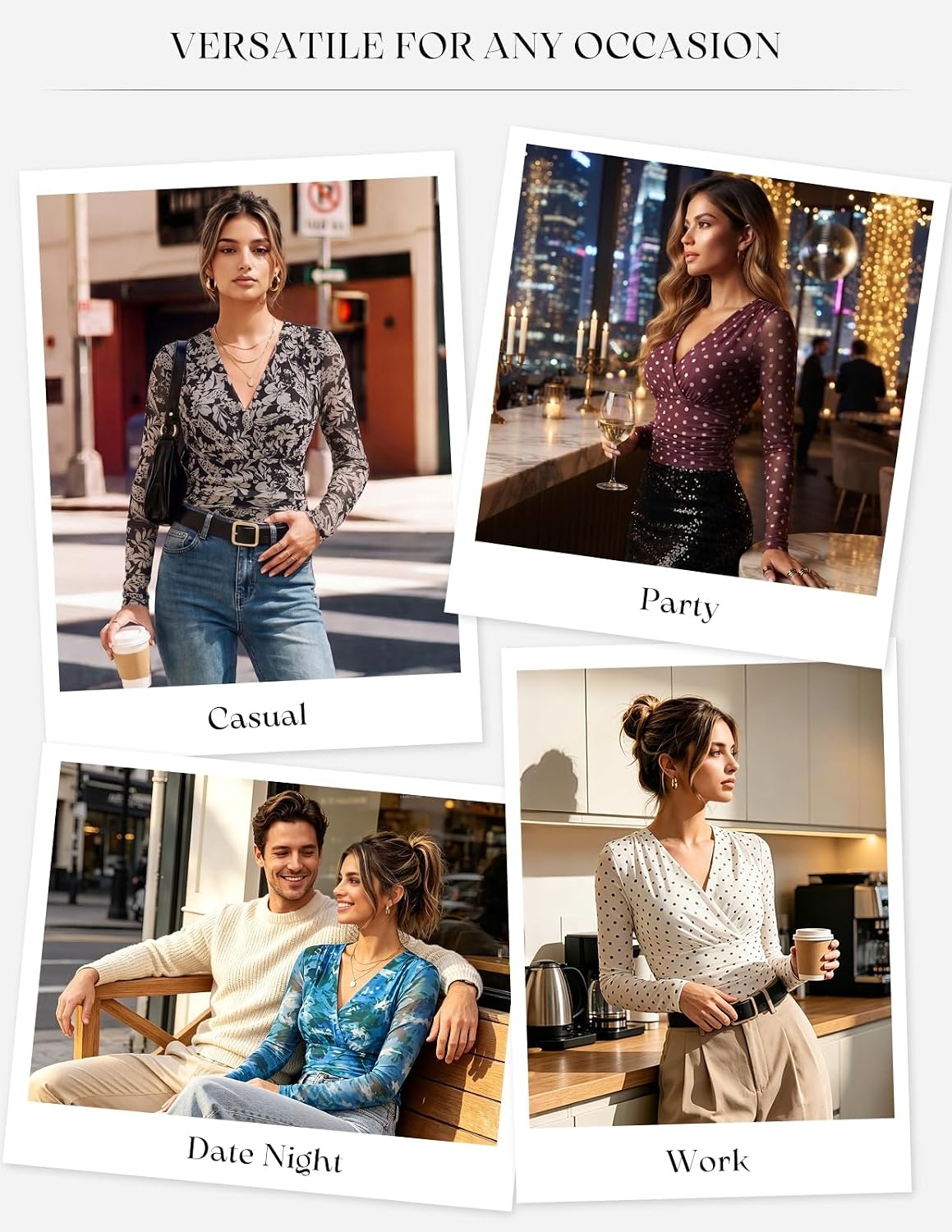 image:imageGRACE KARIN Womens Boho Mesh Tops Long Sleeve Blouses Dressy Casual Wrap V Neck Floral Tops Ruched Waist 2026 Fall Fashion Clothes Elegant Going Out TopsGreen