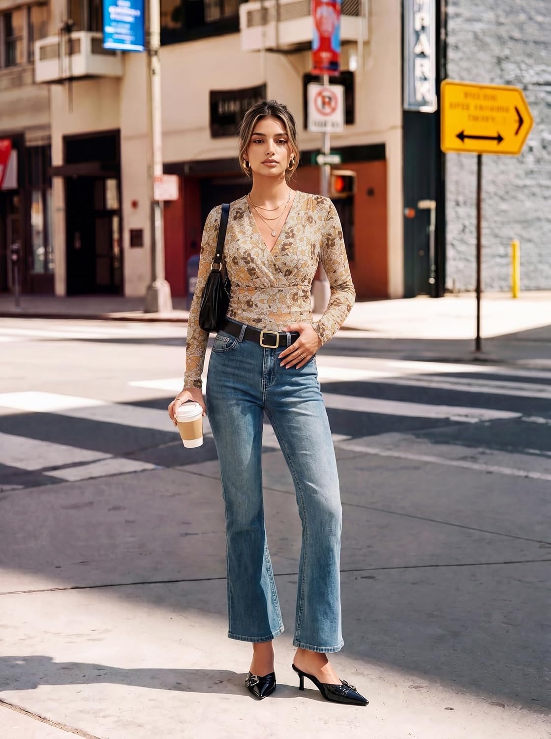 image:imageGRACE KARIN Womens Boho Mesh Tops Long Sleeve Blouses Dressy Casual Wrap V Neck Floral Tops Ruched Waist 2026 Fall Fashion Clothes Elegant Going Out TopsYellow Beige
