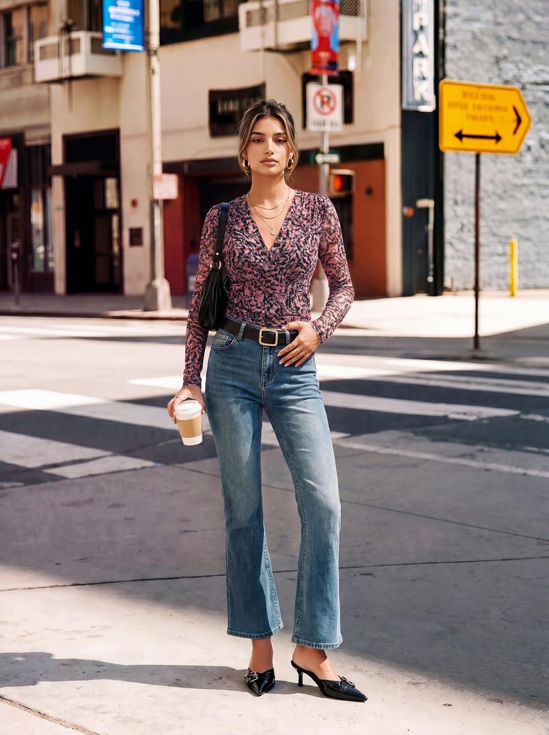 image:imageGRACE KARIN Womens Boho Mesh Tops Long Sleeve Blouses Dressy Casual Wrap V Neck Floral Tops Ruched Waist 2026 Fall Fashion Clothes Elegant Going Out TopsMulti Color