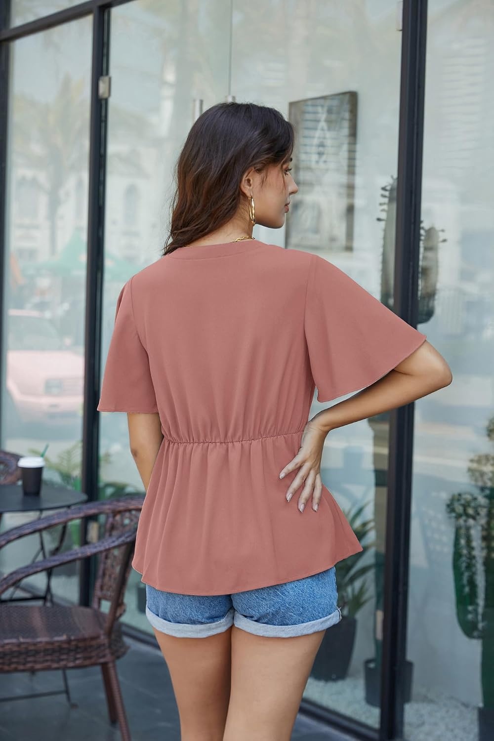 image:imageGRACE KARIN Womens Elegant VNeck Tie Waist Flowy Peplum Shirt Tops Flatters Pear amp Curvy Figures Soft Breathable Allday True to size Office to Weddings amp Weekend CasualsPink