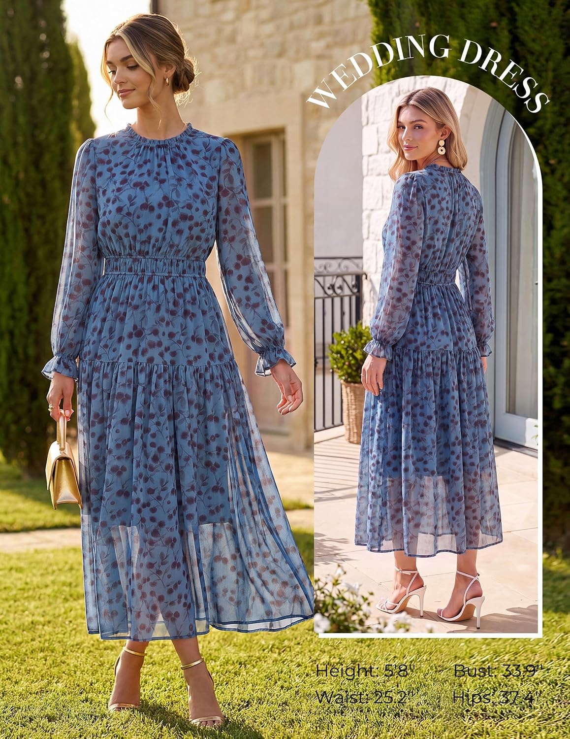 image:imageGRACE KARIN Womens Floral Long Sleeve Fall Wedding Guest Maxi Dress 2026 ChiffonSide PocketsMock NeckSmocked TiededA Line Flowy Outfits Suitable for Semi FormalPartyCocktailBohoPeacock Blue and Floral