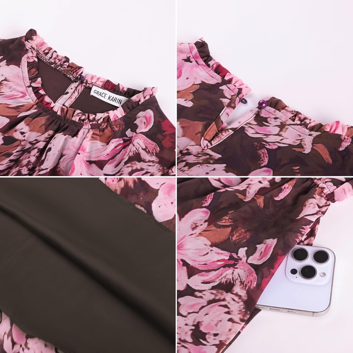 image:imageGRACE KARIN Womens Floral Long Sleeve Fall Wedding Guest Maxi Dress 2026 ChiffonSide PocketsMock NeckSmocked TiededA Line Flowy Outfits Suitable for Semi FormalPartyCocktailBohoBrown Pink Floral