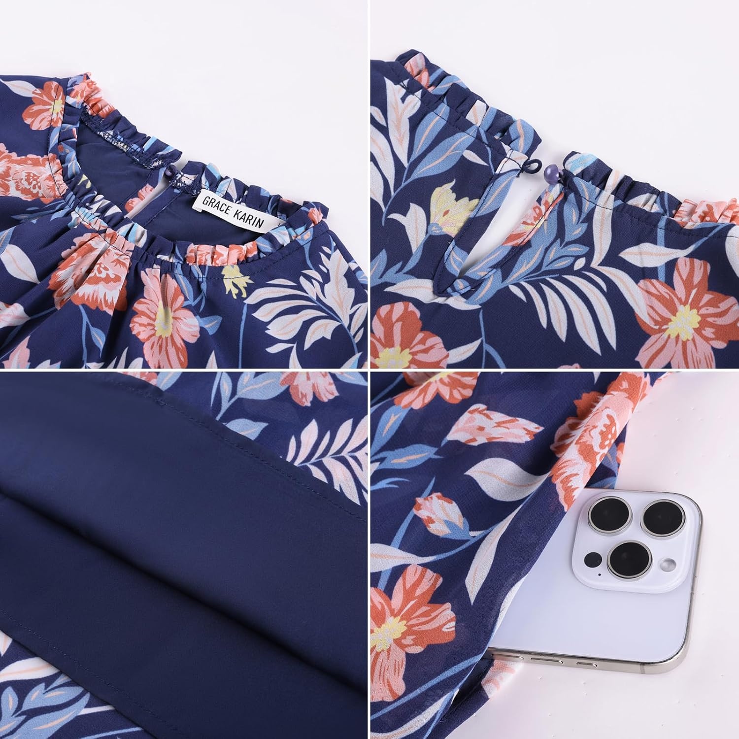 image:imageGRACE KARIN Womens Floral Long Sleeve Fall Wedding Guest Maxi Dress 2026 ChiffonSide PocketsMock NeckSmocked TiededA Line Flowy Outfits Suitable for Semi FormalPartyCocktailBohoBlue Floral