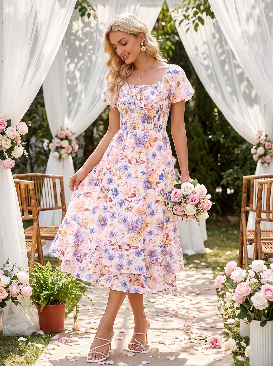 image:imageGRACE KARIN Womens Floral Maxi Wedding Guest Dress 2026 Summer Flowy A Line Pockets Square Neck Chiffon Boho Casual Long Bridal Shower Garden Party Beach Vacation DressMulticolor Floral