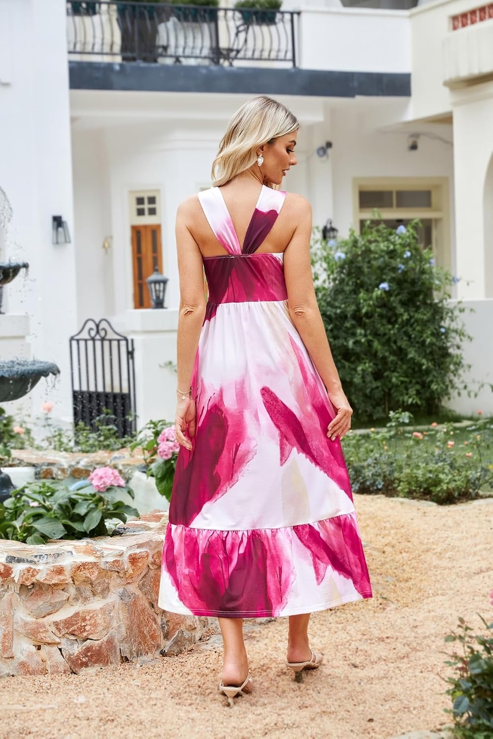 image:imageGRACE KARIN Womens Summer Floral Halter Boho Maxi Dresses 2026 Flowy Criss Cross A Line Long Sundress Casual Tropical Vacation Beach Clothes Wedding Guest Dress With PocketMagenta Tie Dye