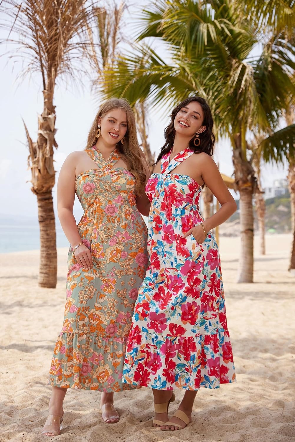 image:imageGRACE KARIN Womens Summer Floral Halter Boho Maxi Dresses 2026 Flowy Criss Cross A Line Long Sundress Casual Tropical Vacation Beach Clothes Wedding Guest Dress With PocketGreygreen