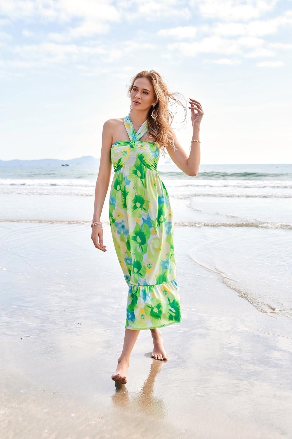 image:imageGRACE KARIN Womens Summer Floral Halter Boho Maxi Dresses 2026 Flowy Criss Cross A Line Long Sundress Casual Tropical Vacation Beach Clothes Wedding Guest Dress With PocketGreen Viola