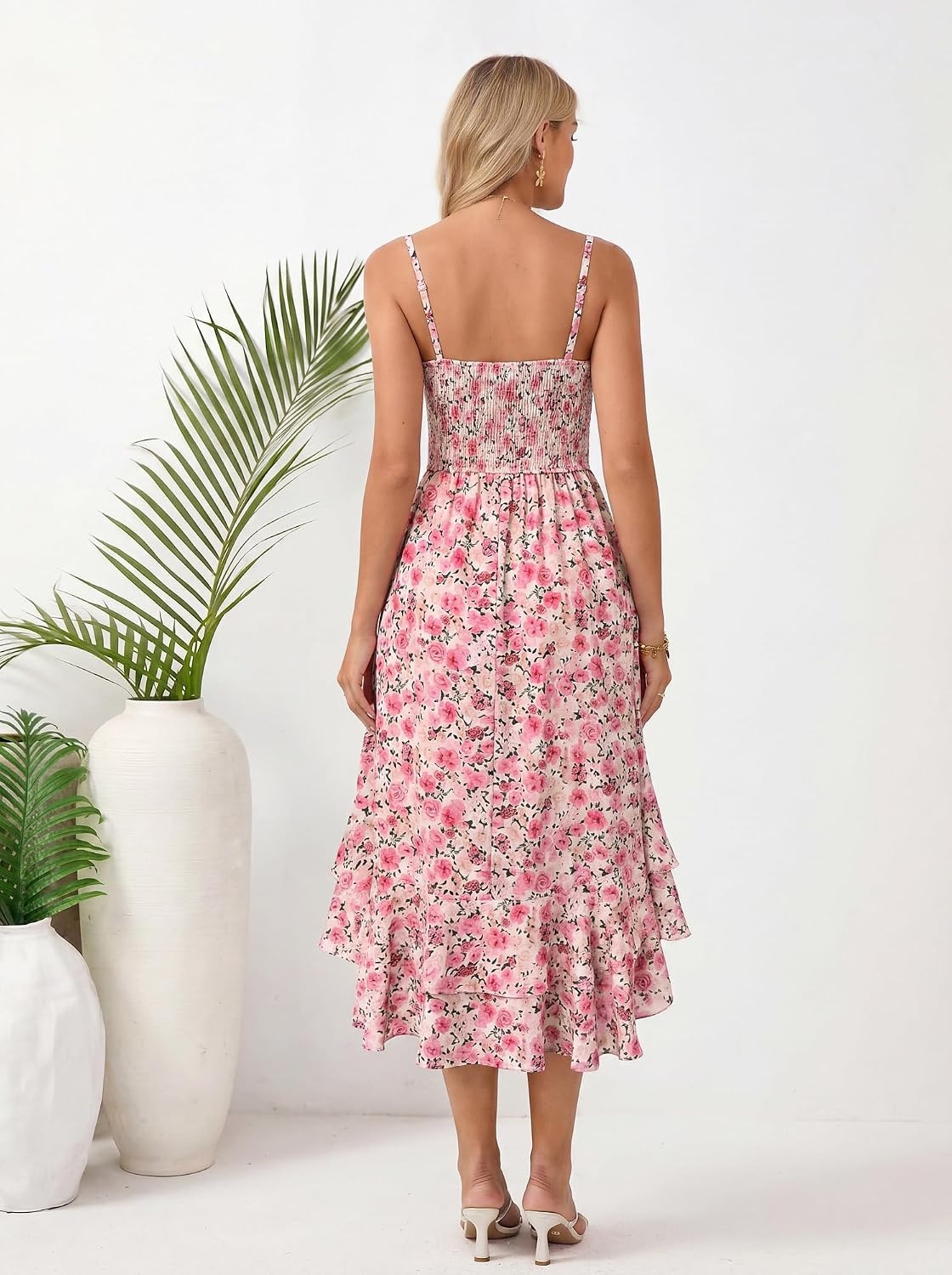 image:imageGRACE KARIN Womens Summer Floral Maxi Sundresses Beach Boho Dress with PocketsSpaghetti StrapV NeckSmocked BackCasual Fashion ClothesVacation OutfitsA Line Long DressWhite Pink Floral