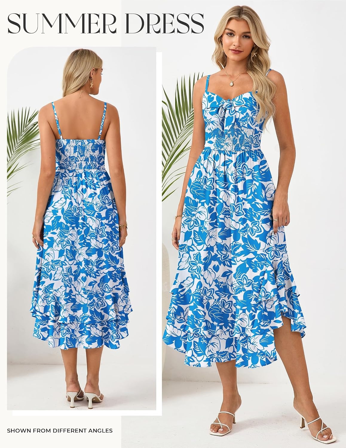 image:imageGRACE KARIN Womens Summer Floral Maxi Sundresses Beach Boho Dress with PocketsSpaghetti StrapV NeckSmocked BackCasual Fashion ClothesVacation OutfitsA Line Long DressBlue and White Floral
