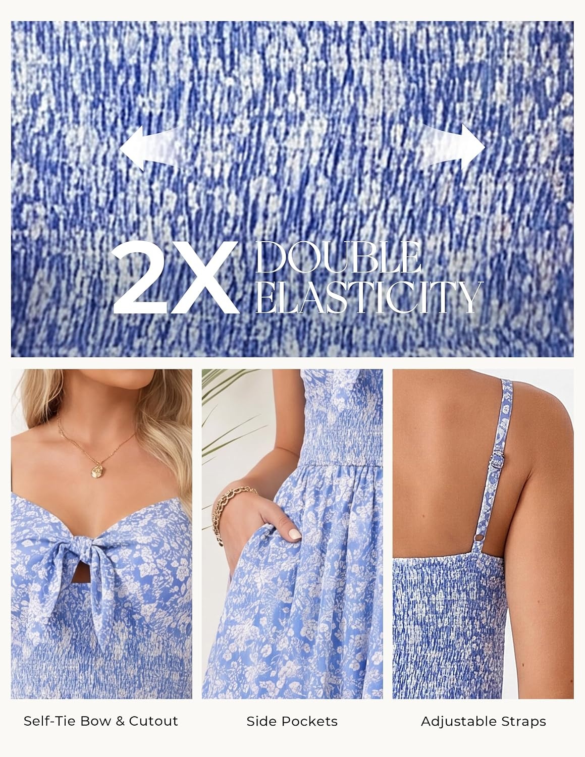 image:imageGRACE KARIN Womens Summer Floral Maxi Sundresses Beach Boho Dress with PocketsSpaghetti StrapV NeckSmocked BackCasual Fashion ClothesVacation OutfitsA Line Long DressBlue Floral