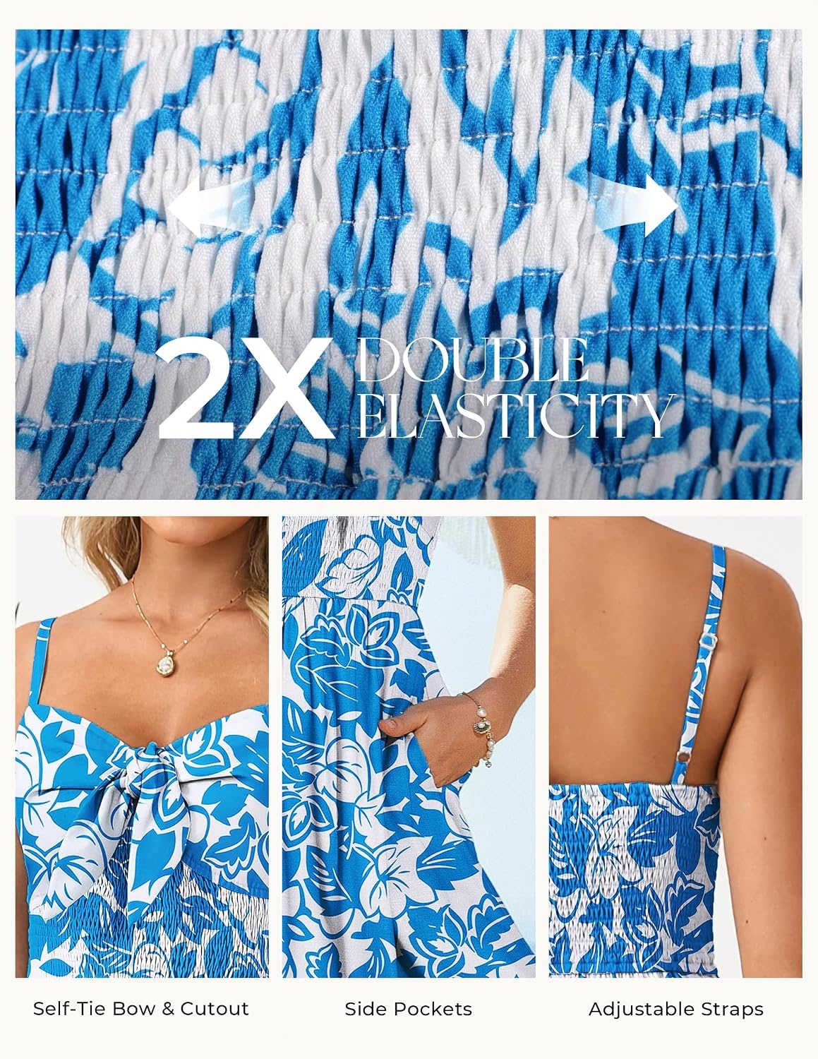 image:imageGRACE KARIN Womens Summer Floral Maxi Sundresses Beach Boho Dress with PocketsSpaghetti StrapV NeckSmocked BackCasual Fashion ClothesVacation OutfitsA Line Long DressBlue and White Floral