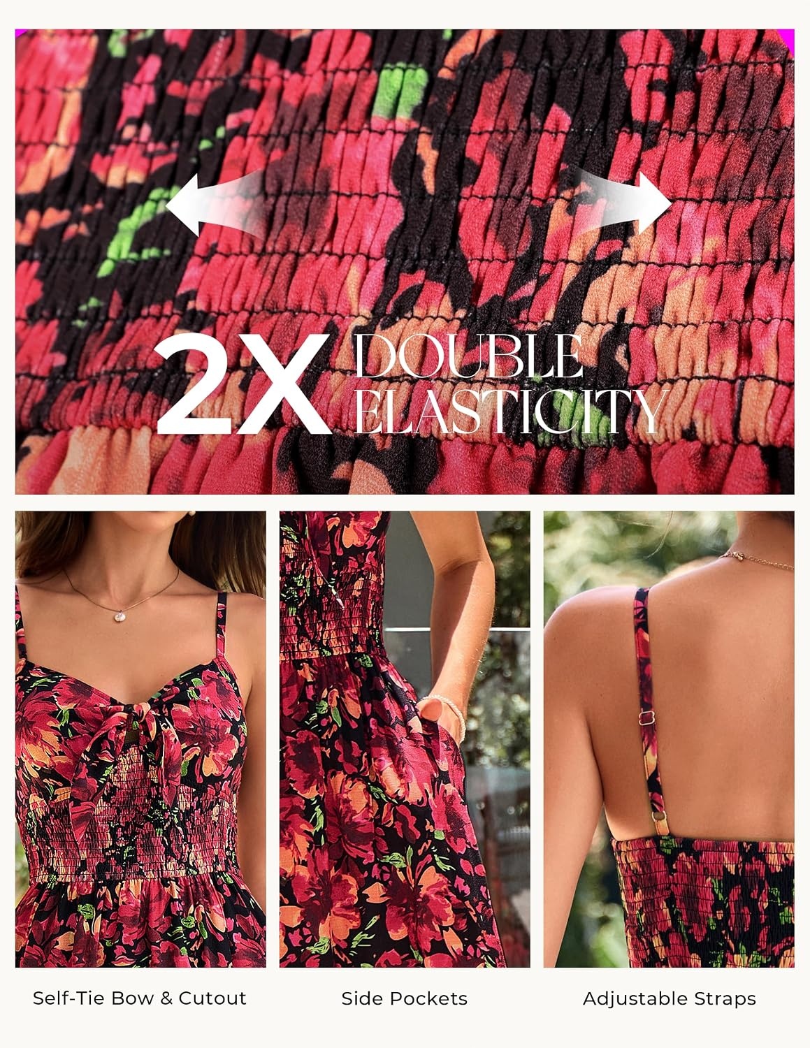 image:imageGRACE KARIN Womens Summer Floral Maxi Sundresses Beach Boho Dress with PocketsSpaghetti StrapV NeckSmocked BackCasual Fashion ClothesVacation OutfitsA Line Long DressBlack and Red Floral