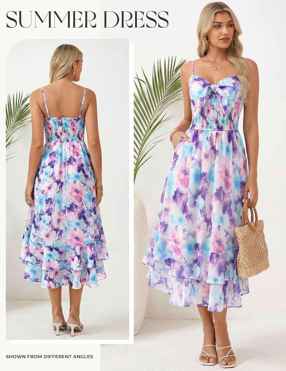 image:imageGRACE KARIN Womens Summer Floral Maxi Sundresses Beach Boho Dress with PocketsSpaghetti StrapV NeckSmocked BackCasual Fashion ClothesVacation OutfitsA Line Long DressBlue Purple Floral