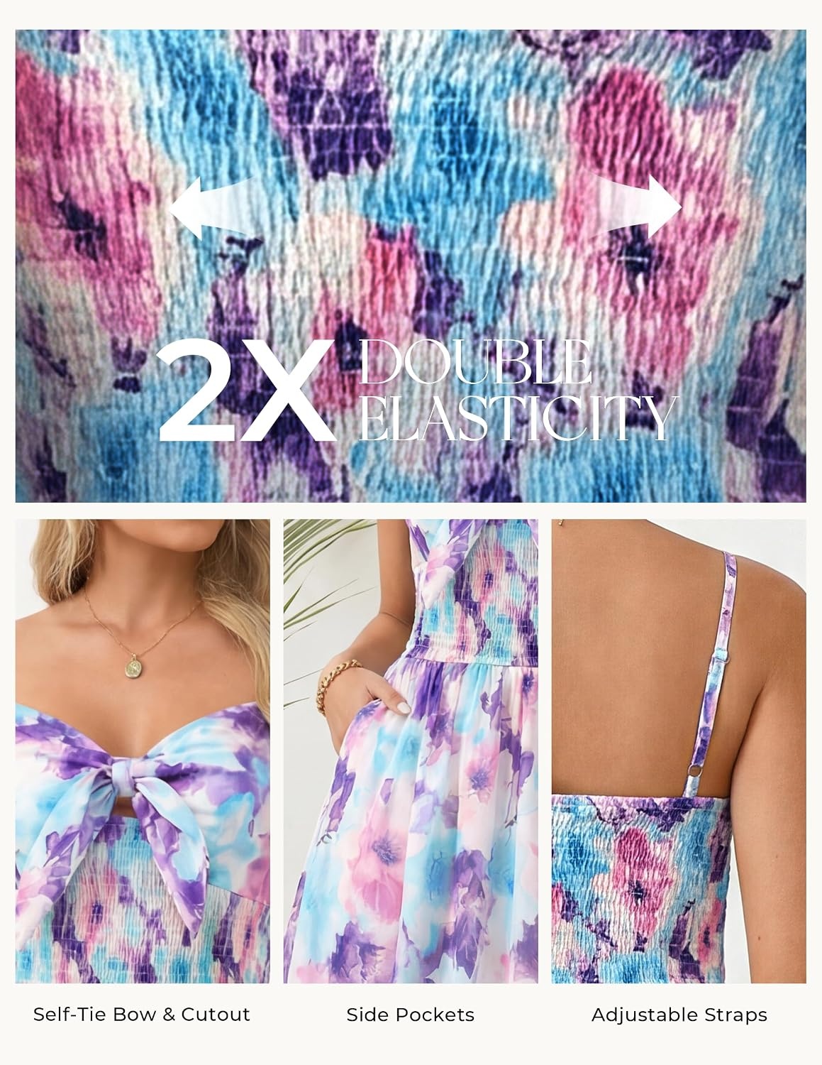 image:imageGRACE KARIN Womens Summer Floral Maxi Sundresses Beach Boho Dress with PocketsSpaghetti StrapV NeckSmocked BackCasual Fashion ClothesVacation OutfitsA Line Long DressBlue Purple Floral