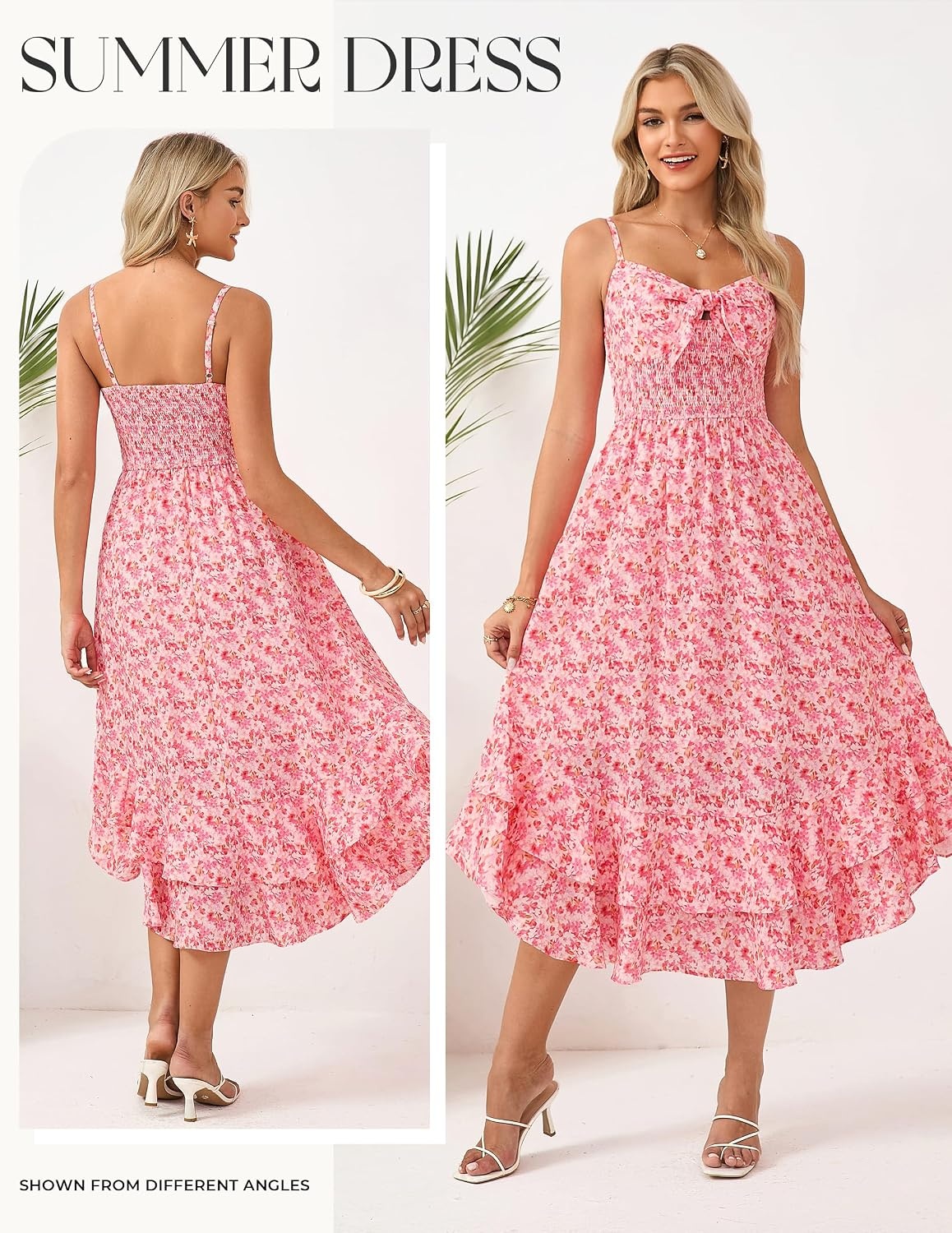 image:imageGRACE KARIN Womens Summer Floral Maxi Sundresses Beach Boho Dress with PocketsSpaghetti StrapV NeckSmocked BackCasual Fashion ClothesVacation OutfitsA Line Long DressPink Floral