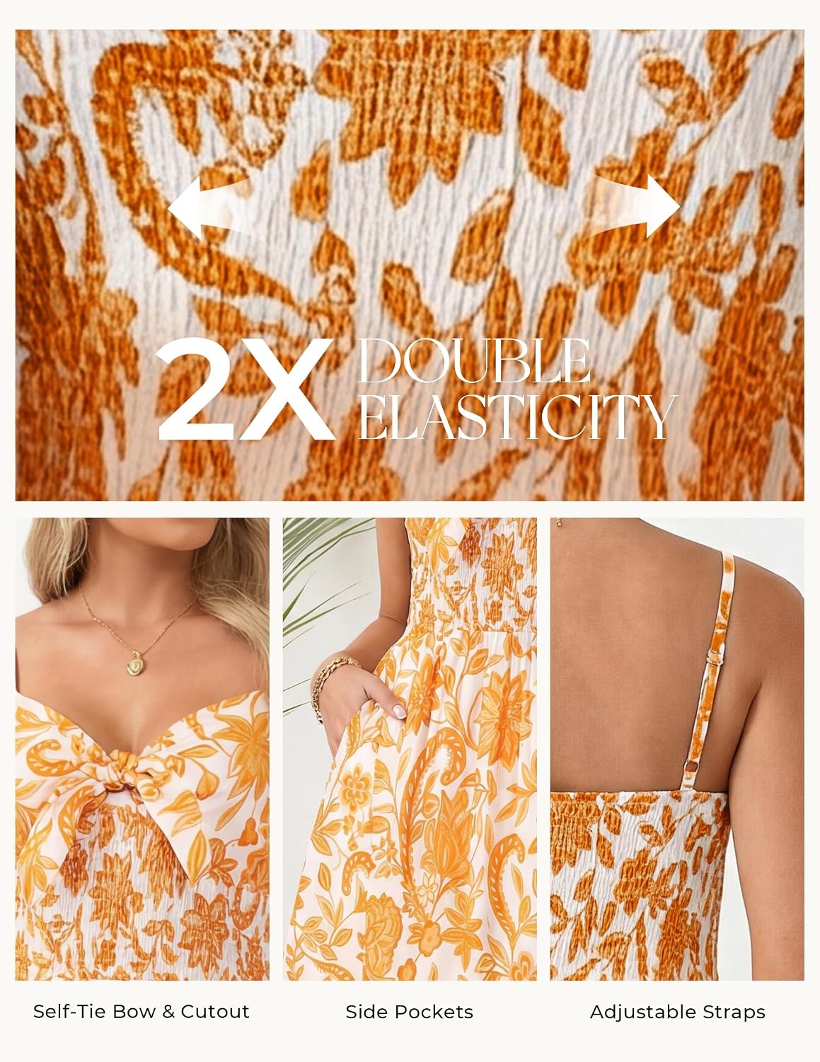 image:imageGRACE KARIN Womens Summer Floral Maxi Sundresses Beach Boho Dress with PocketsSpaghetti StrapV NeckSmocked BackCasual Fashion ClothesVacation OutfitsA Line Long DressYellow Floral