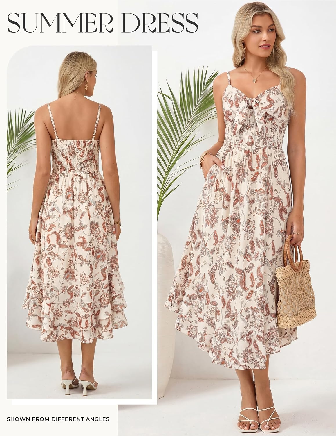 image:imageGRACE KARIN Womens Summer Floral Maxi Sundresses Beach Boho Dress with PocketsSpaghetti StrapV NeckSmocked BackCasual Fashion ClothesVacation OutfitsA Line Long DressBeige Floral