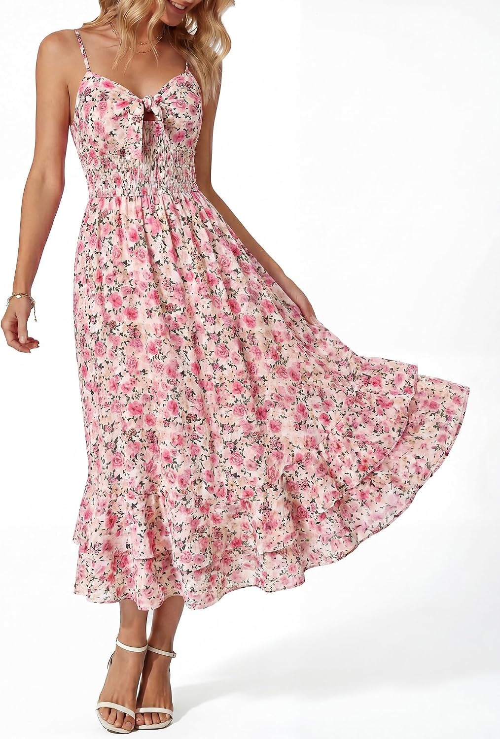 image:imageGRACE KARIN Womens Summer Floral Maxi Sundresses Beach Boho Dress with PocketsSpaghetti StrapV NeckSmocked BackCasual Fashion ClothesVacation OutfitsA Line Long DressPink Yellow Floral