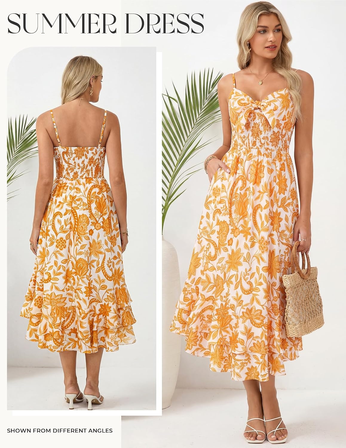 image:imageGRACE KARIN Womens Summer Floral Maxi Sundresses Beach Boho Dress with PocketsSpaghetti StrapV NeckSmocked BackCasual Fashion ClothesVacation OutfitsA Line Long DressYellow Floral