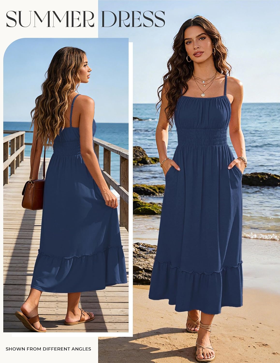 image:imageGRACE KARIN Womens Summer Maxi Dresses 2026 Beach Vacation Dress Casual Smocked Waist Spaghetti Strap Sleeveless Boho Sundress With Pockets Trendy Fashion OutfitsNavy Blue