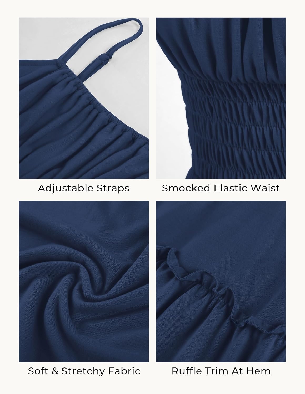 image:imageGRACE KARIN Womens Summer Maxi Dresses 2026 Beach Vacation Dress Casual Smocked Waist Spaghetti Strap Sleeveless Boho Sundress With Pockets Trendy Fashion OutfitsNavy Blue