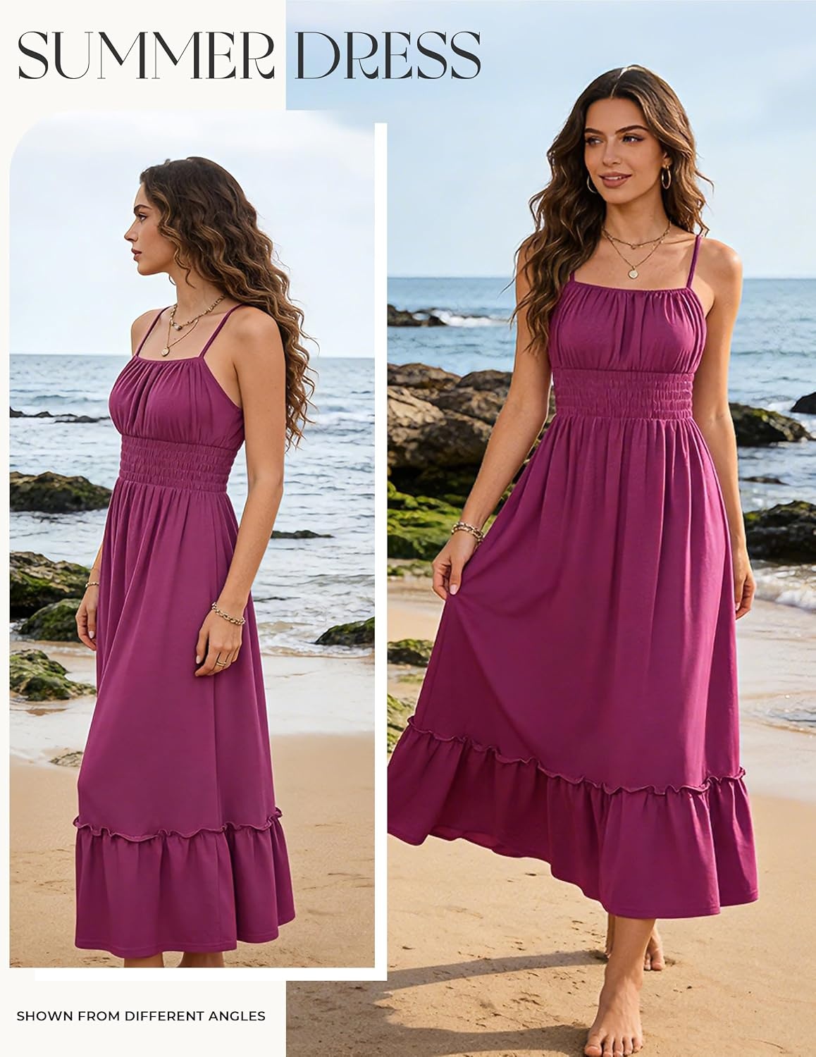 image:imageGRACE KARIN Womens Summer Maxi Dresses 2026 Beach Vacation Dress Casual Smocked Waist Spaghetti Strap Sleeveless Boho Sundress With Pockets Trendy Fashion OutfitsPurple Red
