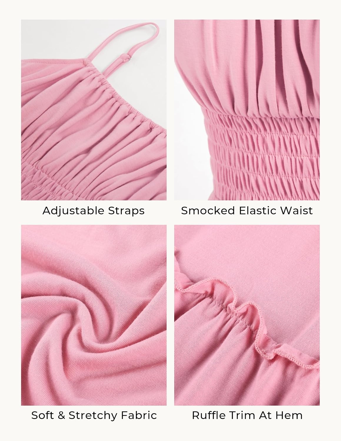 image:imageGRACE KARIN Womens Summer Maxi Dresses 2026 Beach Vacation Dress Casual Smocked Waist Spaghetti Strap Sleeveless Boho Sundress With Pockets Trendy Fashion OutfitsLight Pink