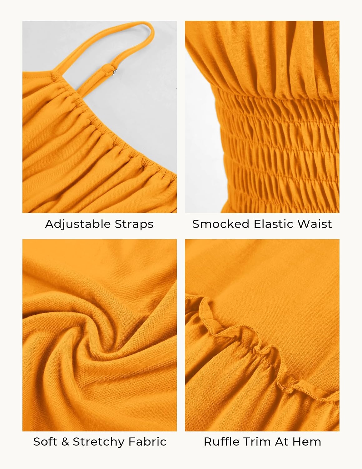 image:imageGRACE KARIN Womens Summer Maxi Dresses 2026 Beach Vacation Dress Casual Smocked Waist Spaghetti Strap Sleeveless Boho Sundress With Pockets Trendy Fashion OutfitsMustard Yellow