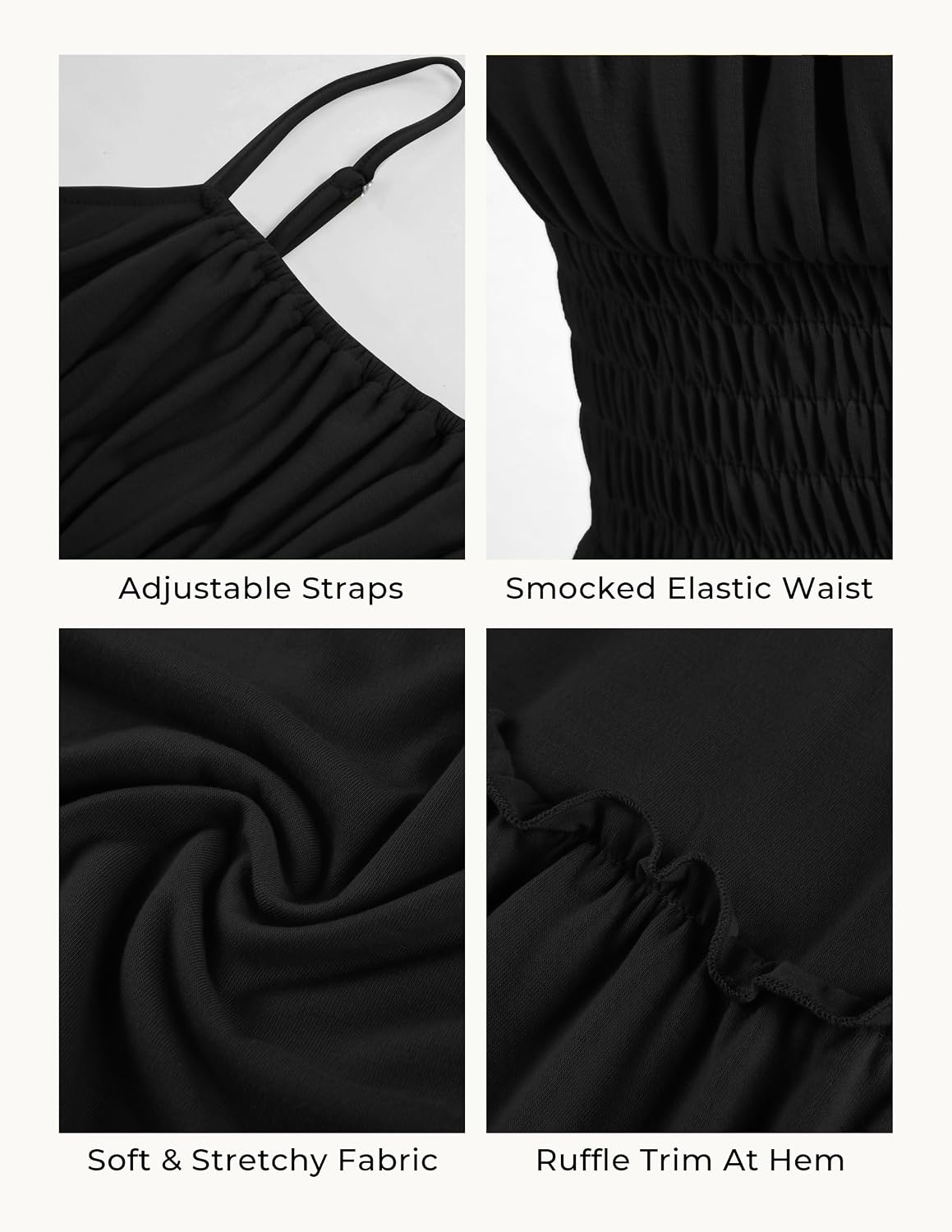 image:imageGRACE KARIN Womens Summer Maxi Dresses 2026 Beach Vacation Dress Casual Smocked Waist Spaghetti Strap Sleeveless Boho Sundress With Pockets Trendy Fashion OutfitsBlack