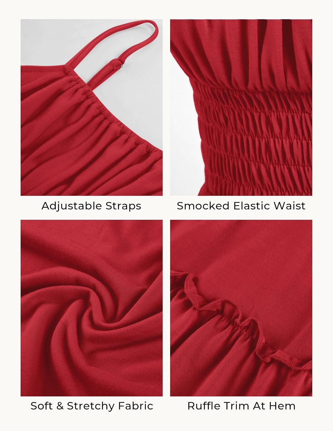 image:imageGRACE KARIN Womens Summer Maxi Dresses 2026 Beach Vacation Dress Casual Smocked Waist Spaghetti Strap Sleeveless Boho Sundress With Pockets Trendy Fashion OutfitsRed