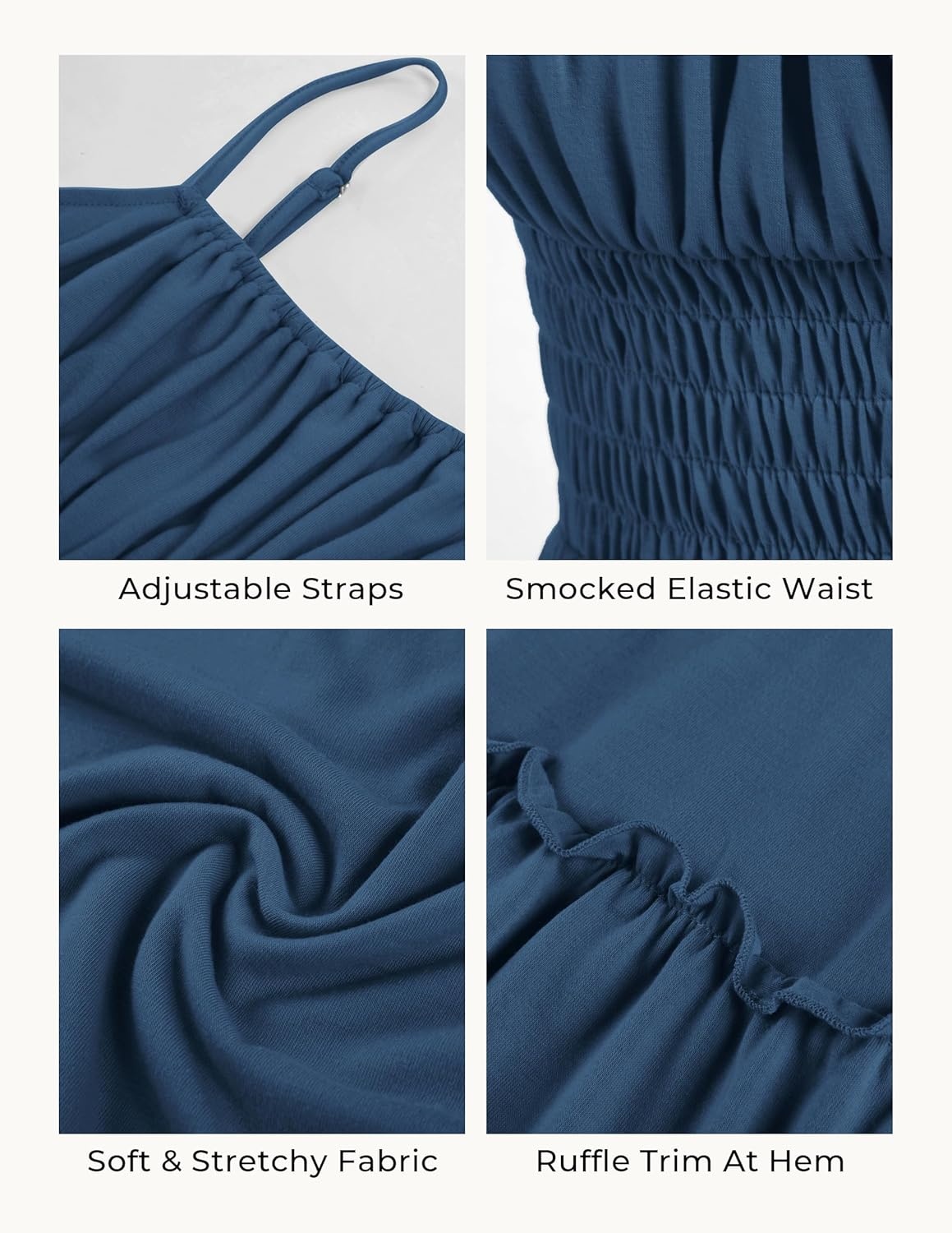image:imageGRACE KARIN Womens Summer Maxi Dresses 2026 Beach Vacation Dress Casual Smocked Waist Spaghetti Strap Sleeveless Boho Sundress With Pockets Trendy Fashion OutfitsBlue