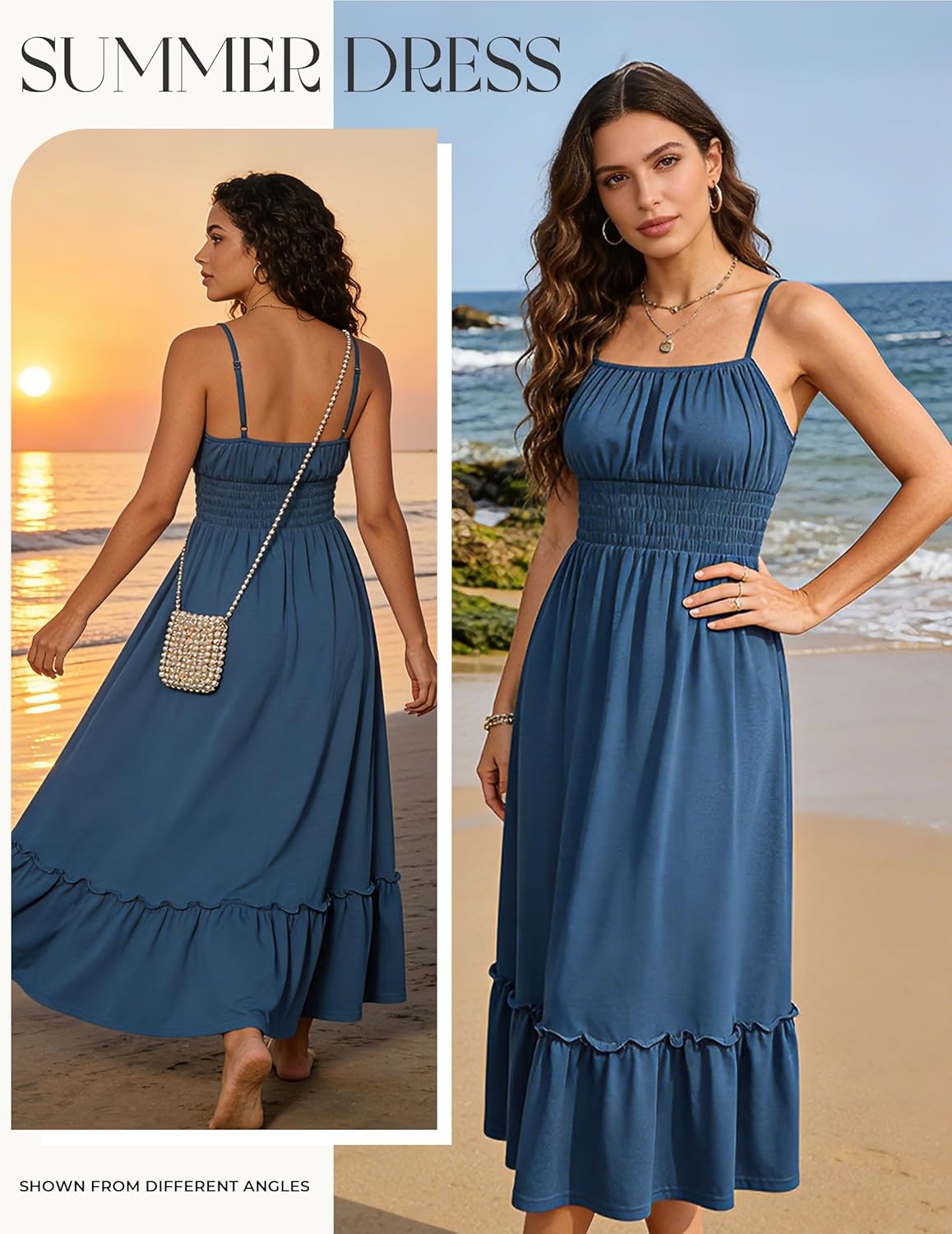 image:imageGRACE KARIN Womens Summer Maxi Dresses 2026 Beach Vacation Dress Casual Smocked Waist Spaghetti Strap Sleeveless Boho Sundress With Pockets Trendy Fashion OutfitsBlue