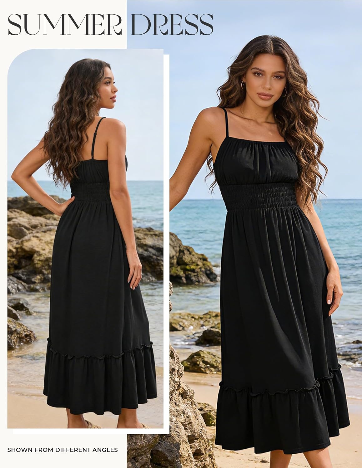 image:imageGRACE KARIN Womens Summer Maxi Dresses 2026 Beach Vacation Dress Casual Smocked Waist Spaghetti Strap Sleeveless Boho Sundress With Pockets Trendy Fashion OutfitsBlack