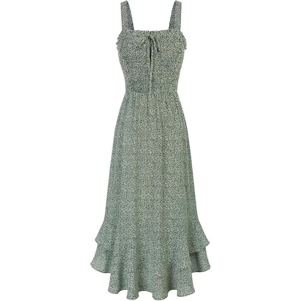 image:imageGRACE KARIN Womens 2026 Summer Floral Boho Dresses Square Neck Strapped Swing A Line Sundress Long Maxi Beach Dress Outfits Sleeveless Hawaiian Trendy Fashion ClothesGreen