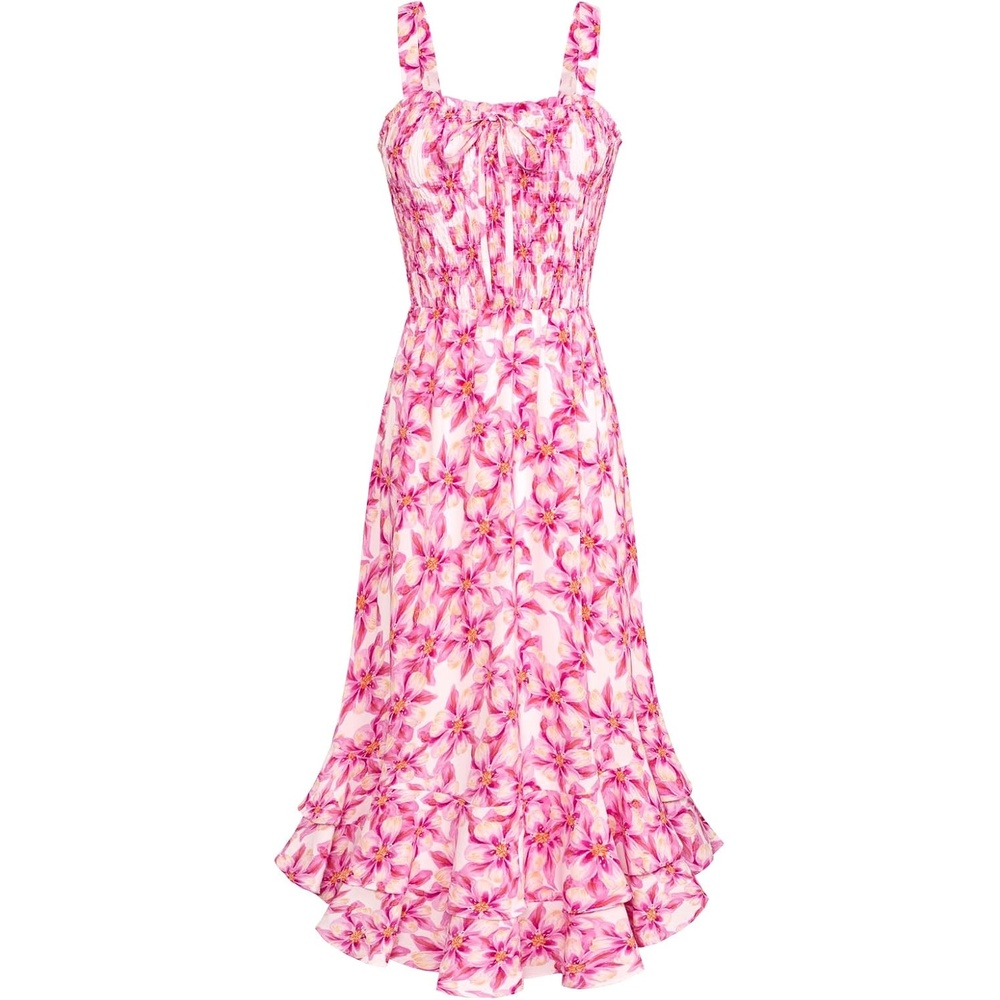 image:imageGRACE KARIN Womens 2026 Summer Floral Boho Dresses Square Neck Strapped Swing A Line Sundress Long Maxi Beach Dress Outfits Sleeveless Hawaiian Trendy Fashion ClothesPink Yellow Floral