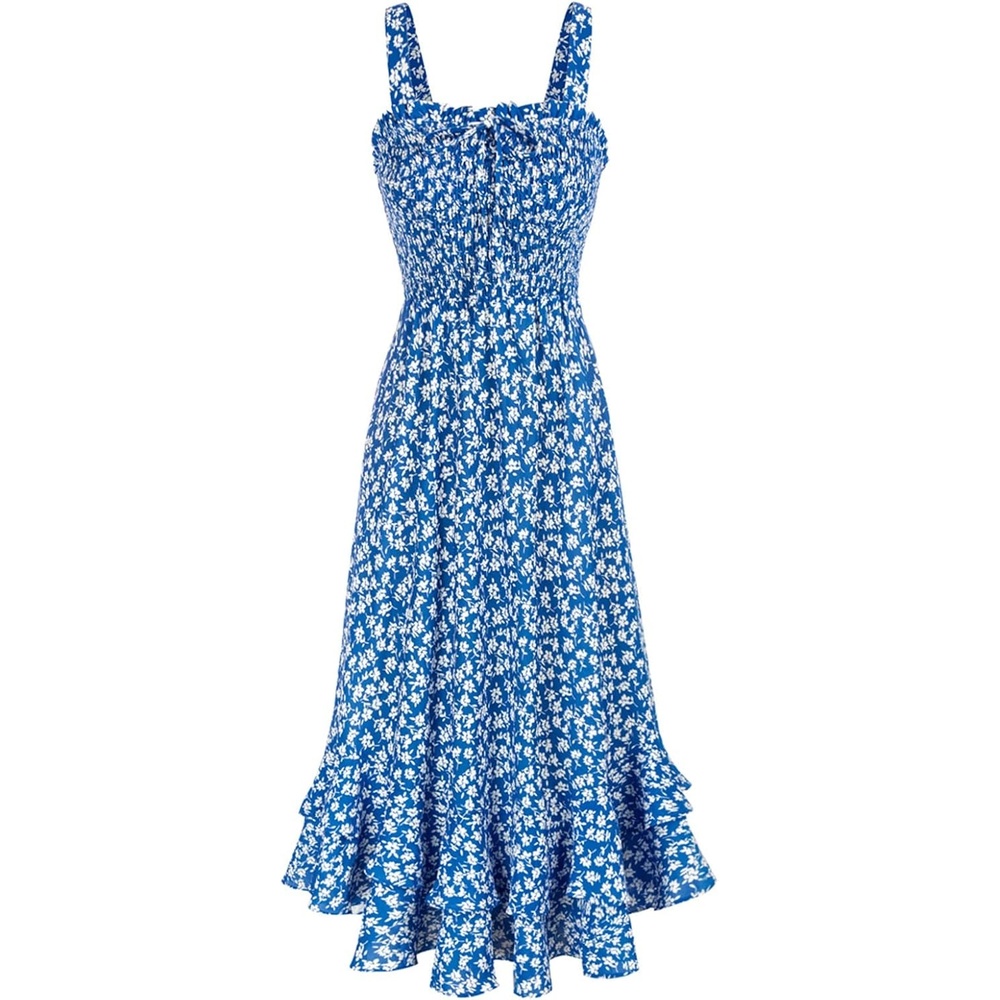 image:imageGRACE KARIN Womens 2026 Summer Floral Boho Dresses  Square Neck Strapped Swing A Line Sundress Long Maxi Beach Dress Outfits Sleeveless Hawaiian Trendy Fashion ClothesBlue