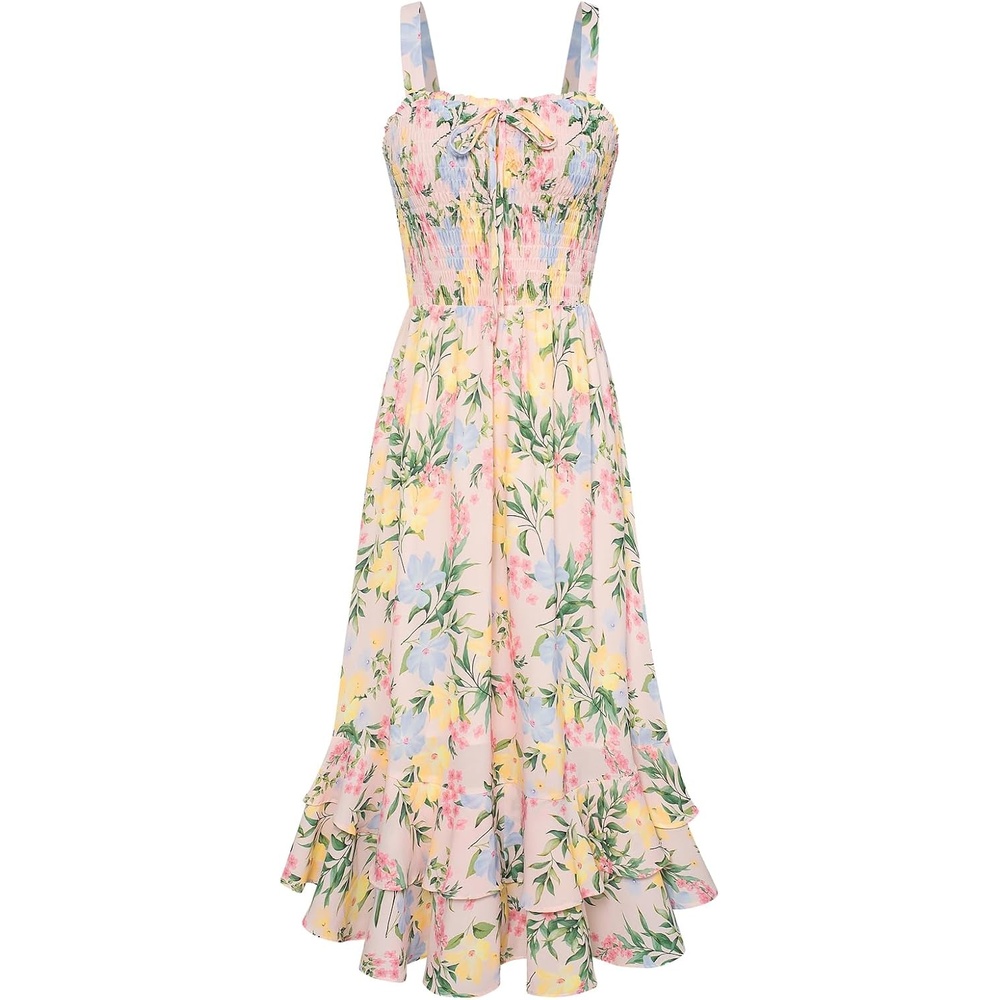image:imageGRACE KARIN Womens 2026 Summer Floral Boho Dresses Square Neck Strapped Swing A Line Sundress Long Maxi Beach Dress Outfits Sleeveless Hawaiian Trendy Fashion ClothesBlue Yellow