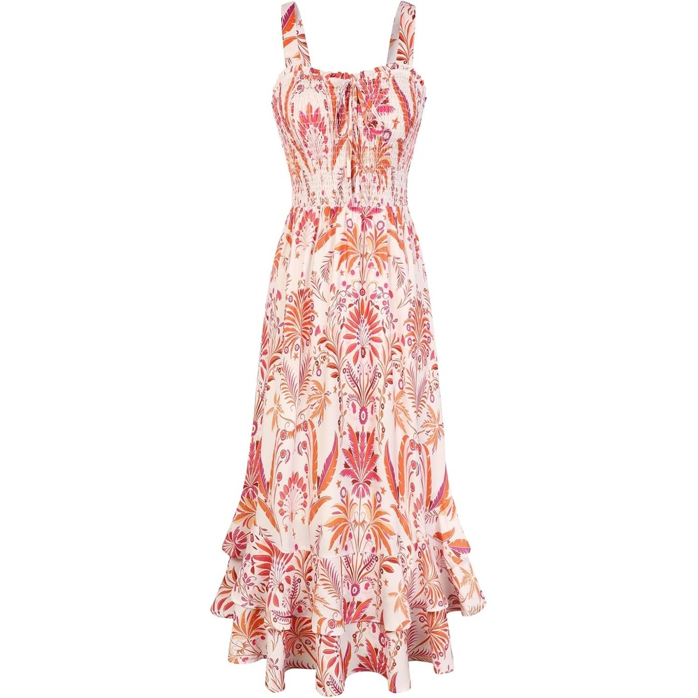 image:imageGRACE KARIN Womens 2026 Summer Floral Boho Dresses Square Neck Strapped Swing A Line Sundress Long Maxi Beach Dress Outfits Sleeveless Hawaiian Trendy Fashion ClothesBeige Floral