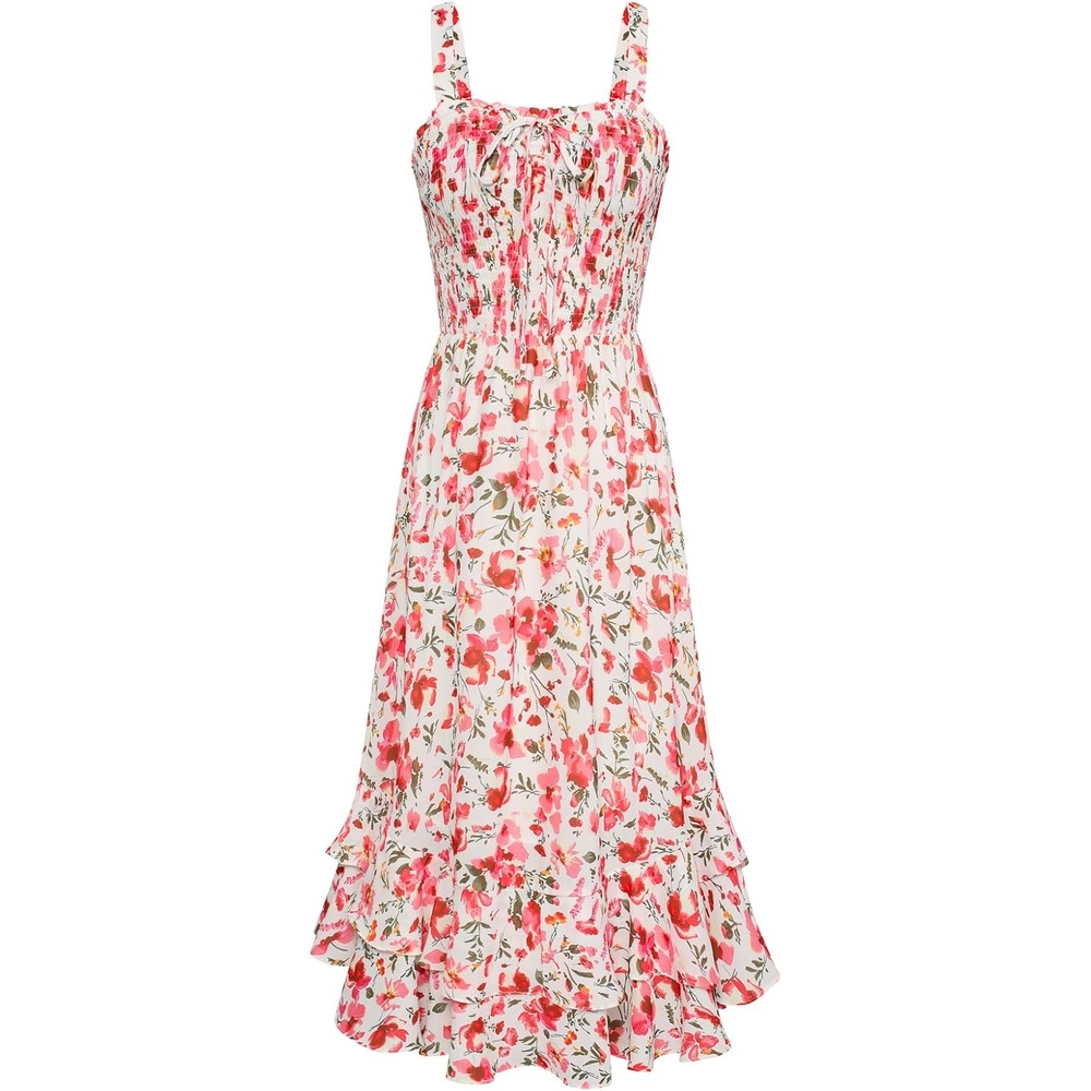 image:imageGRACE KARIN Womens 2026 Summer Floral Boho Dresses Square Neck Strapped Swing A Line Sundress Long Maxi Beach Dress Outfits Sleeveless Hawaiian Trendy Fashion ClothesPink Floral