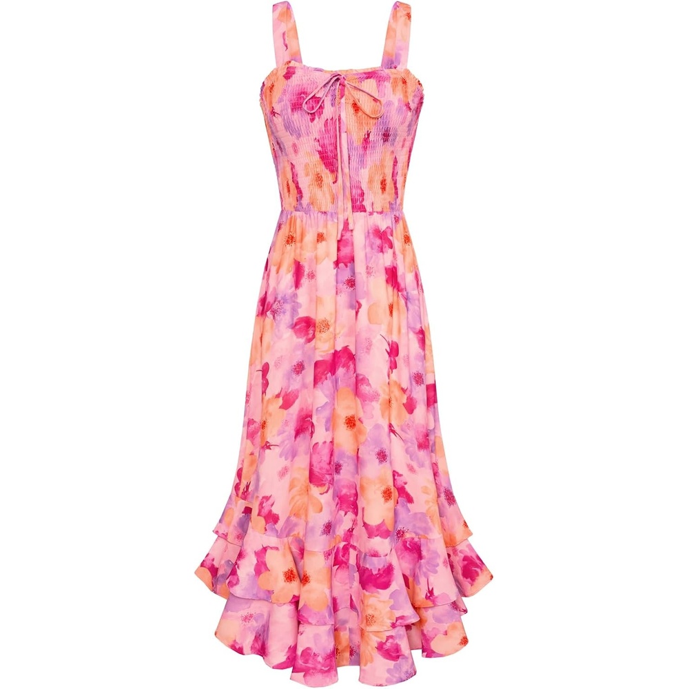 image:imageGRACE KARIN Womens 2026 Summer Floral Boho Dresses Square Neck Strapped Swing A Line Sundress Long Maxi Beach Dress Outfits Sleeveless Hawaiian Trendy Fashion ClothesPink Yellow